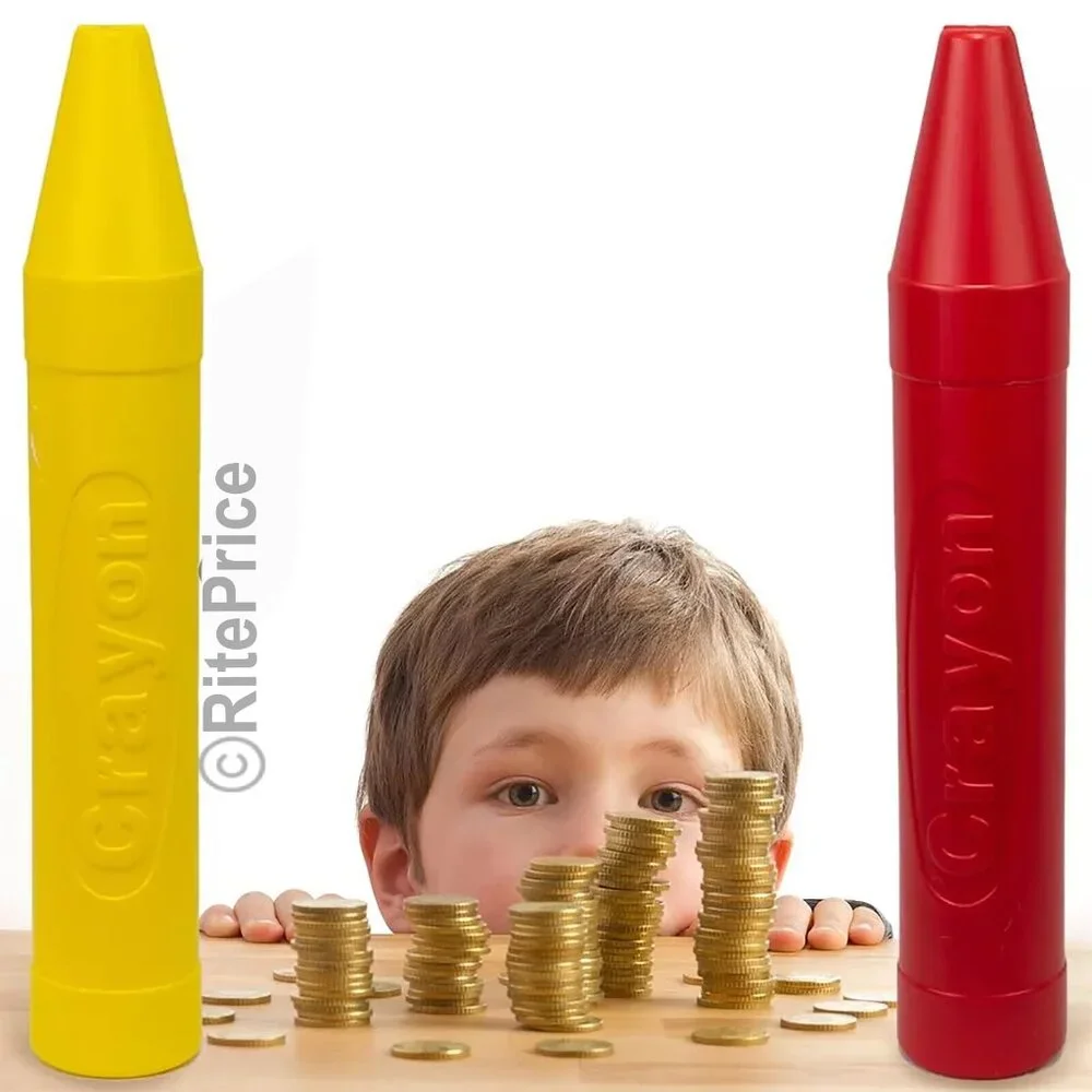 20'' Crayon Shape Plastic Piggy Bank Kids Money Saving, Assorted Color (3 Pack)